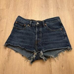 Levis 501 Cutoff Denim Shorts Button Fly Distressed Raw Hem 28”